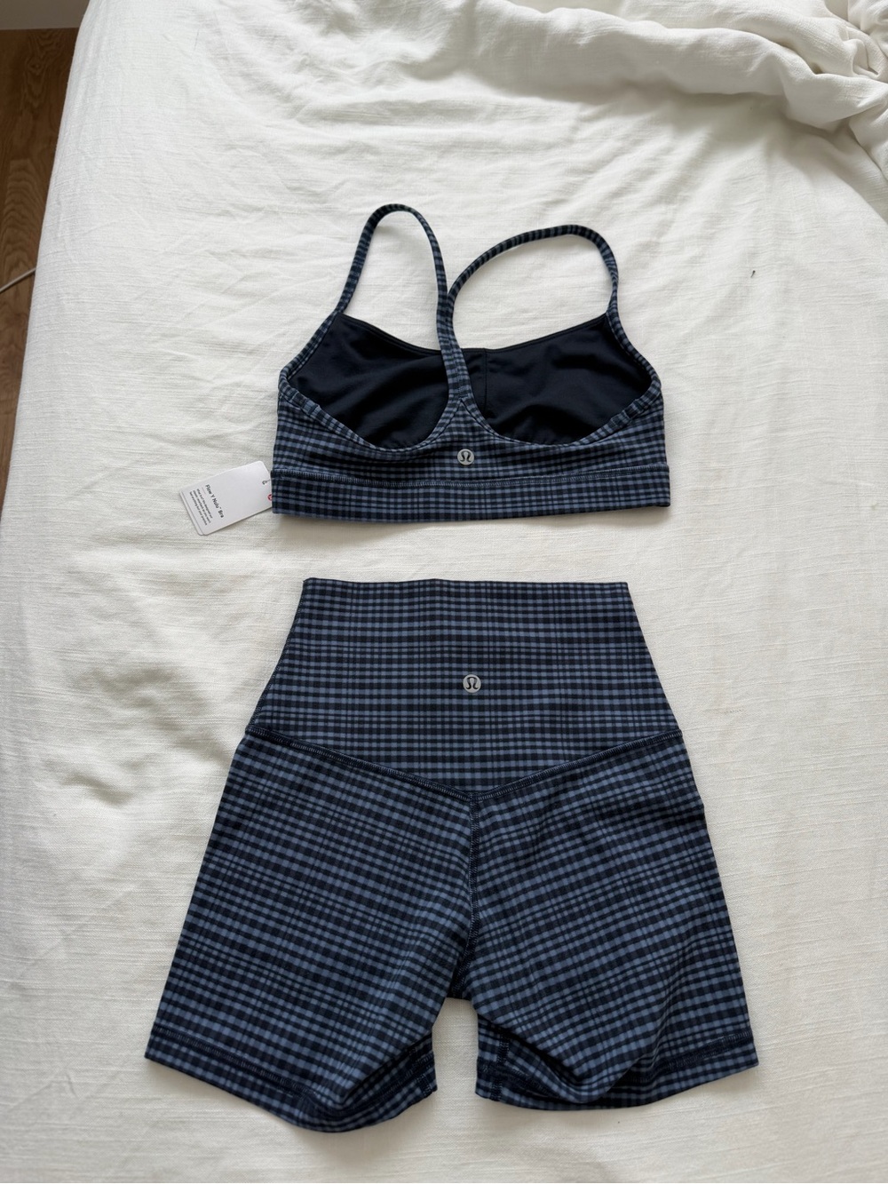 lululemon athletica Navy Gingham High-Waist Shorts & Strappy Sports Bra Set